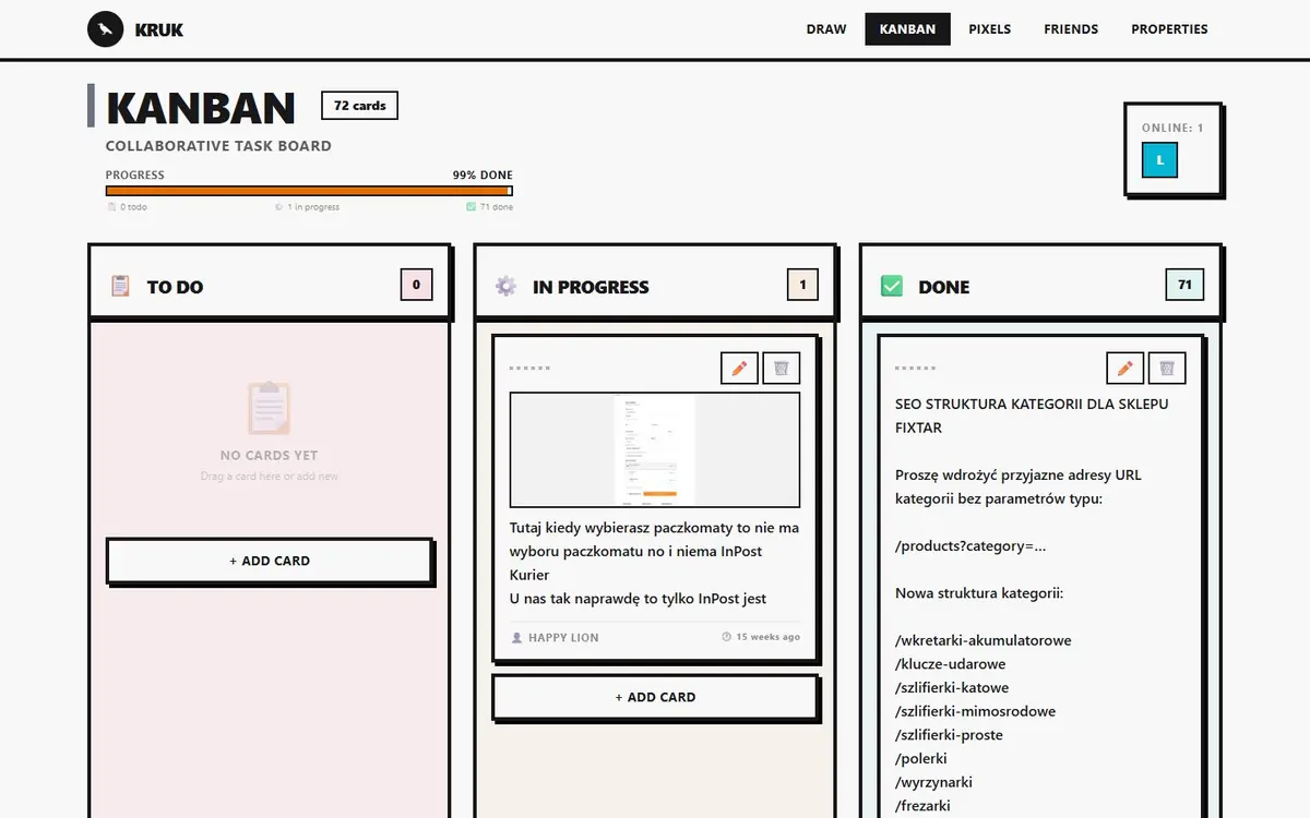 kruk.live: the kanban board.