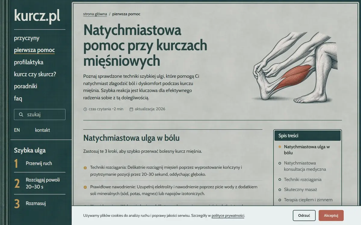 kurcz.pl: the first-aid guide for an acute cramp.