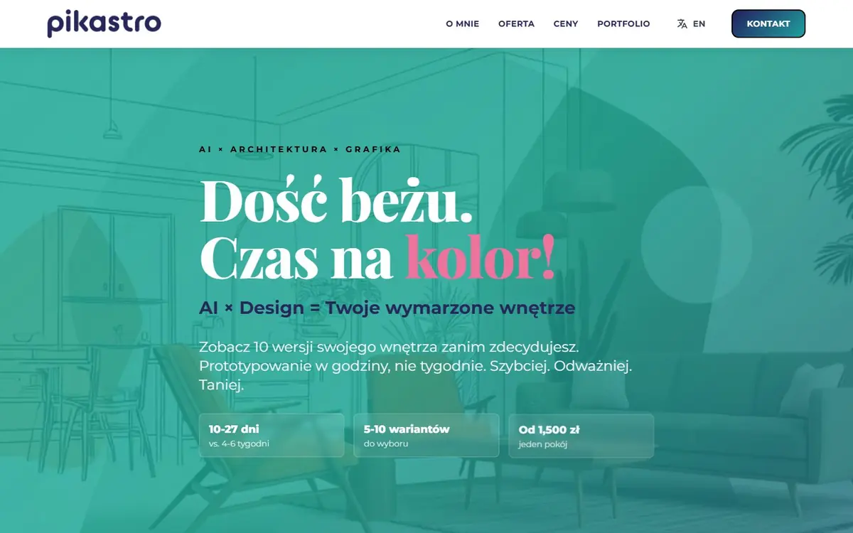pikastro.eu: the "Dość beżu, czas na kolor" hero.